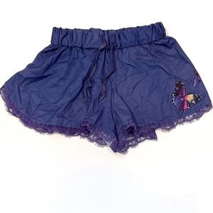 Royal Blue Pyjama Shorts Lounge Lingerie Butterfly Elastic Waist Lace Drawstring